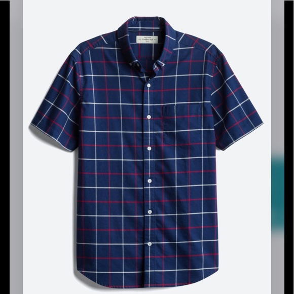 Hawker Rye Other - HAWKER RYE Modern Short Sleeve Stretch Oxford in Navy Plaid Size Large